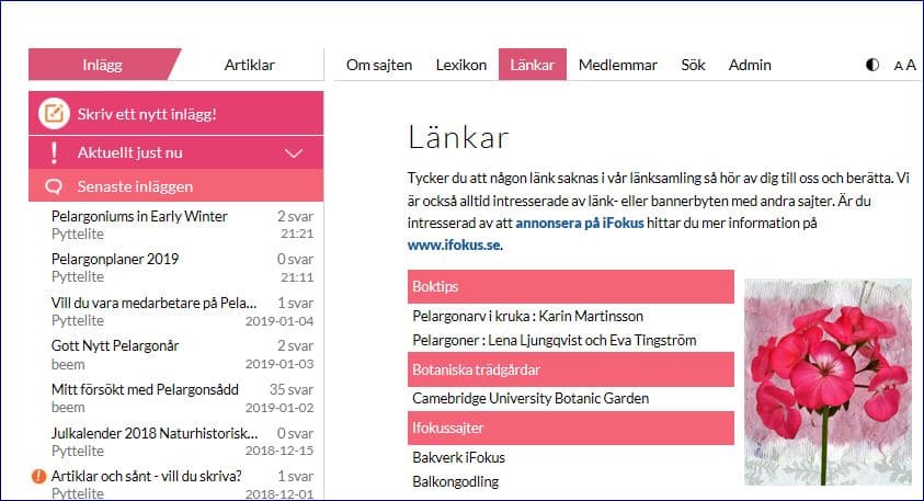 Pelargoner: Länksamlingen